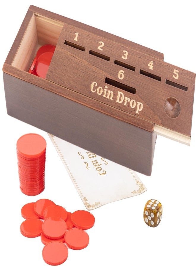 WodGod Coin Drop Game for 2-6 Players,Penny Game Contains 50 Coins,Wooden Game Box and 1 Dice,a Fun Board Game to Interact with Family and Friends - Image 1